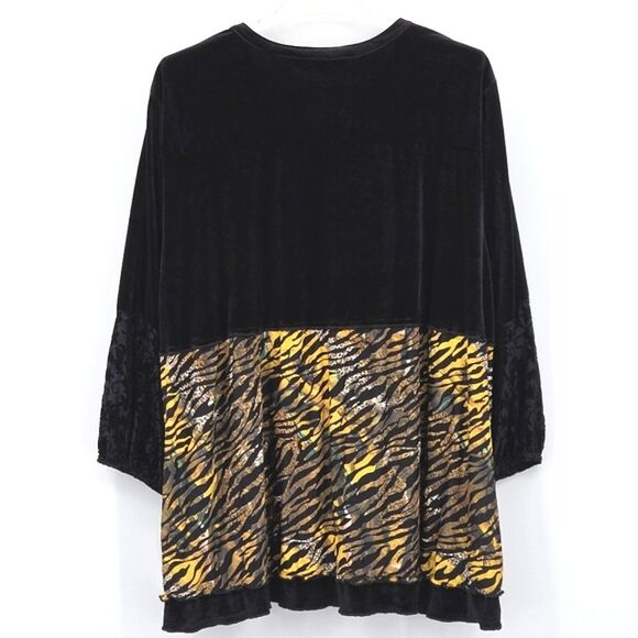 Calessa Button Up Down Tunic Top Womens Size 3X Embroidered Black Velvet Lagum - Picture 4 of 8